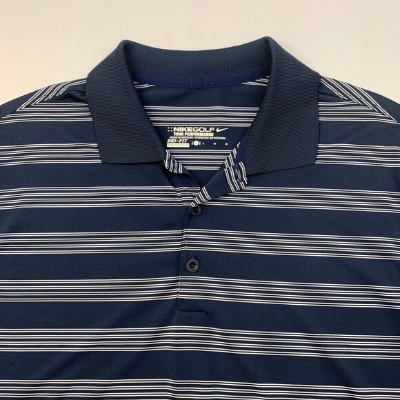 Nike Golf Shirt Mens L Large Navy White Striped Tour Performance Dri Fit Polo - Picture 4 of 12